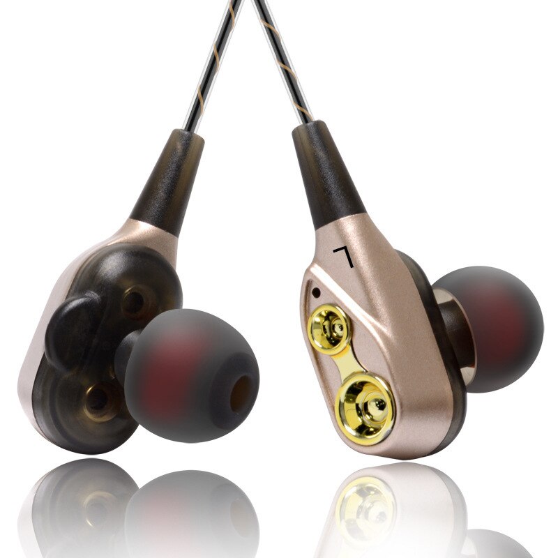 Auricolari In-Ear Cablati - Doppia Bobina Mobile Bass - Universali per Cellulare e Computer: Modello Doppia Bobina Mobile Oro