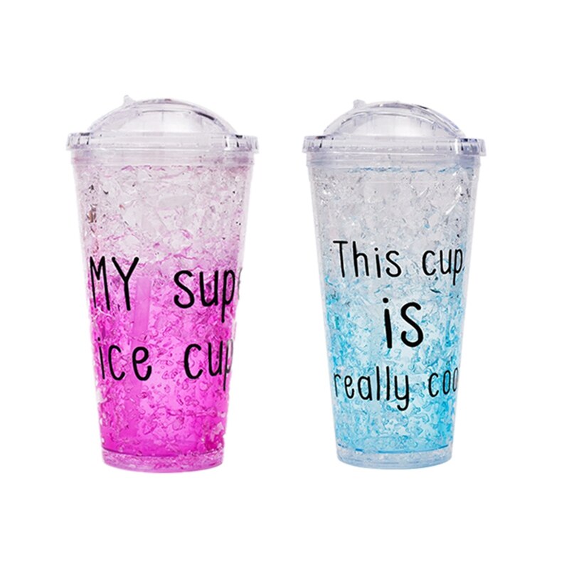 500Ml Zomer Cups Ice Bril Plastic Waterfles Met Deksel Koelkast Gemalen Ijs Cups-Paars