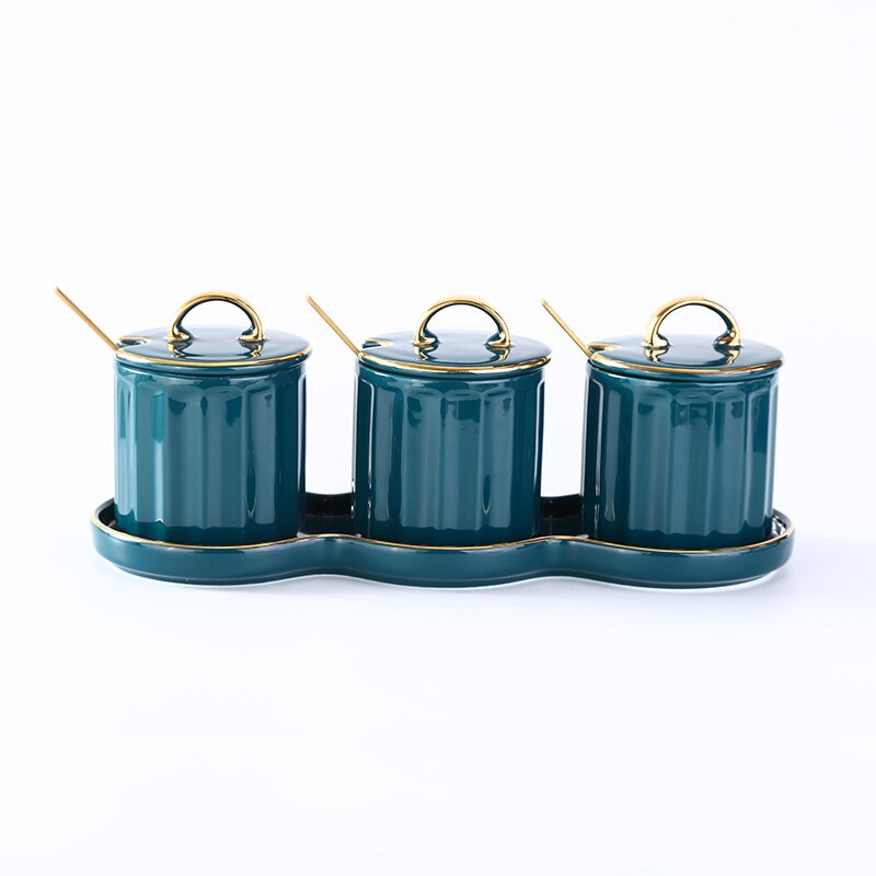 Japansk luksus keramikk krydder krukke sett salt / pepper / sukker lagring krukke ensfarget hjem kjøkken krydder verktøy