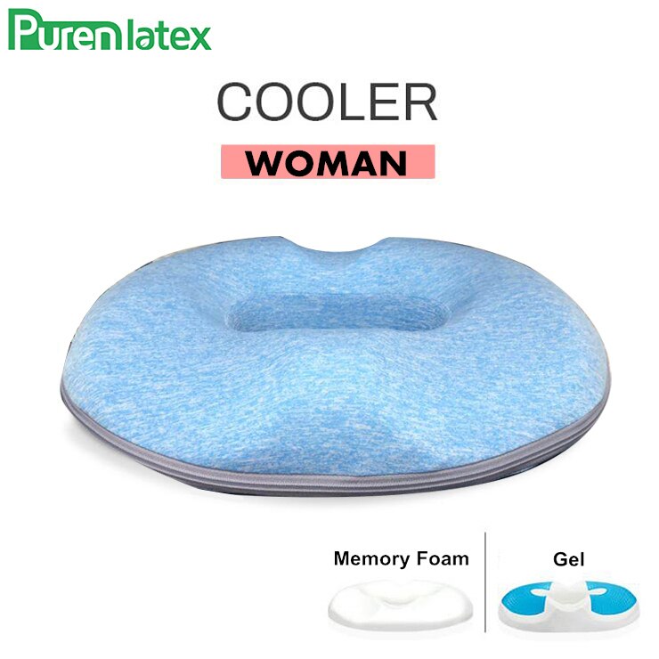PurenLatex Summer Ice Cold Gel Memory Foam Office Chair Cushion Car Seat Coccyx Comfort Hemorrhoids Treat Post Surgery Pillow: Women Blue