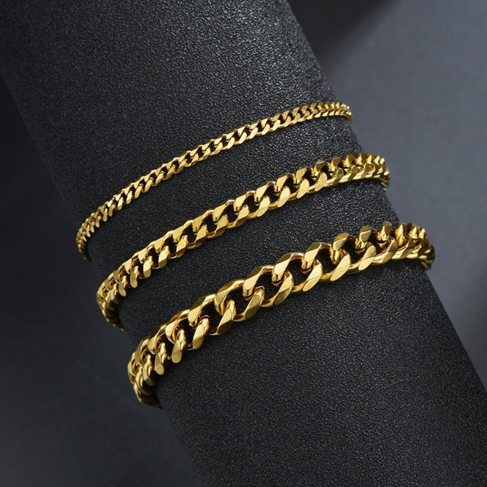 1PC Trendy Cuban Chain Men Bracelet Classic Steel 3/5/7mm Width Chain Bracelet For Men Women Jewelry: Hot Stamping / 3mm