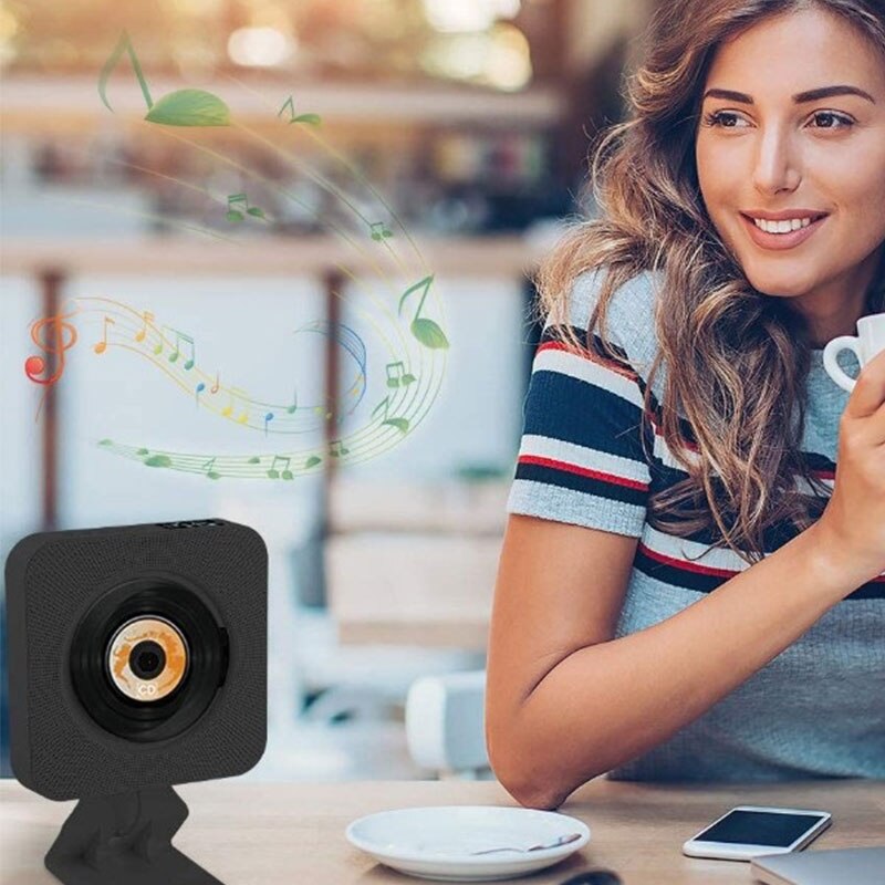 JABS Wall-Mounted Bluetooth CD Player with Display Portable USB Music Player DVD Player with Built-in Speaker Black