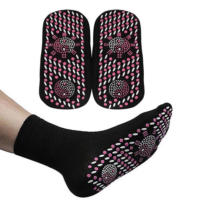 2 stk / par selvopvarmende sokker magnetiske massagesokker turmalin sokker udendørs åndbar frostbeskyttelse varme fodsokker: Sort