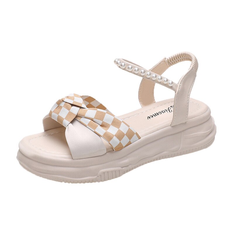 Thick-soled Sandals Women&#39;s Summer Color Matching Checkerboard Beach Sandals Open Toe Shoes Platform Shoes Sandals