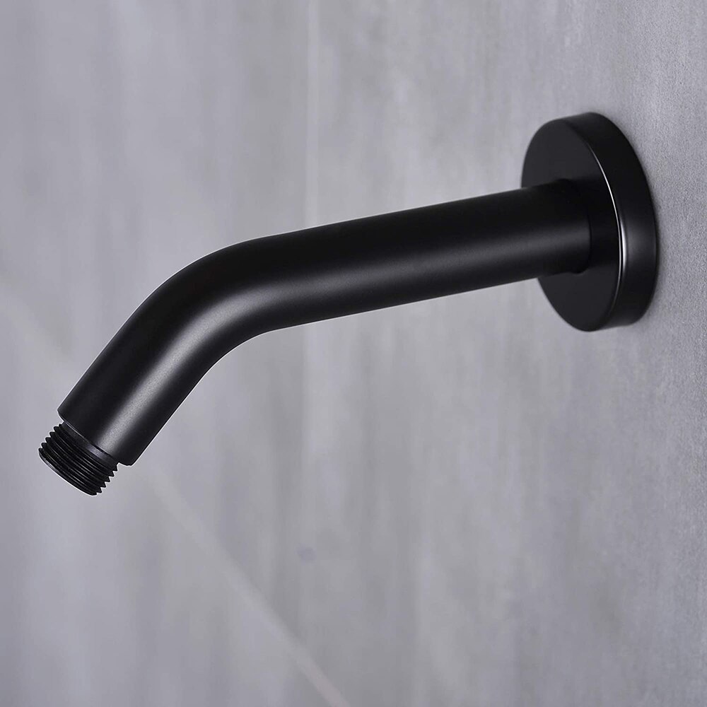 6 Inch Shower Arm and Flange - Solid Brass Wall Mounted Shower Arm Replacement for Fixed Shower Head, Matte Black