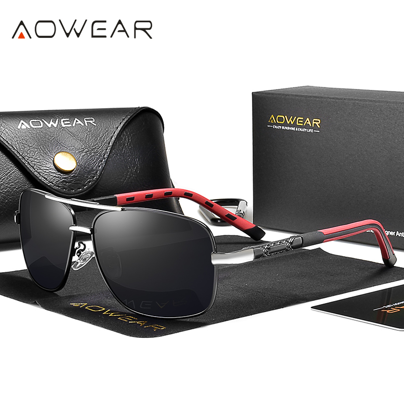 AOWEAR-Óculos de sol retro polarizados para homens e mulheres, UV400, óculos de sol vintage, óculos espelho unisex com estojo, dirigindo: Preto