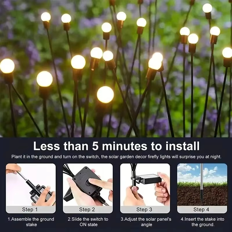 Super LED Solar Garden Lights Powered Firefly Lights Outdoor Waterproof Vibrant Garden Lights for Patio Pathway Decoration,Warm