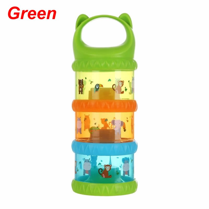 3 Layer Portable Cute Baby Food Storage Box Essential Cereal Cartoon Milk Powder Boxes Toddle Kids Formula Milk Container: Green