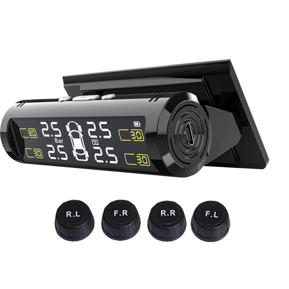 TPMS Automatic Brightness Control USB&Solar Charging Car Tire Wireless Pressure Monitor System Adjustable LCD 4 Tire Sensor: for 4 Tires