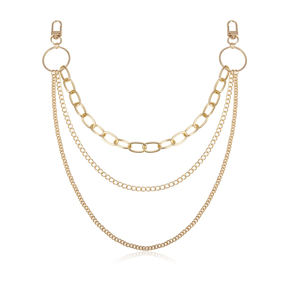 Cinturones colgantes de estilo Punk con personalidad femenina para mujer, cinturón de cadena con flecos de Hip Hop, cadenas metálicas doradas y plateadas para pantalones vaqueros: 3 layer gold