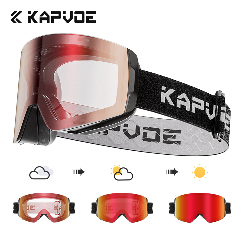 KAPVOE Photochromic Ski Goggles Double Layers Lens Anti-fog UV400 Ski Glasses Winter Sports Skiing Snowboard Men Women Snow: WHITE