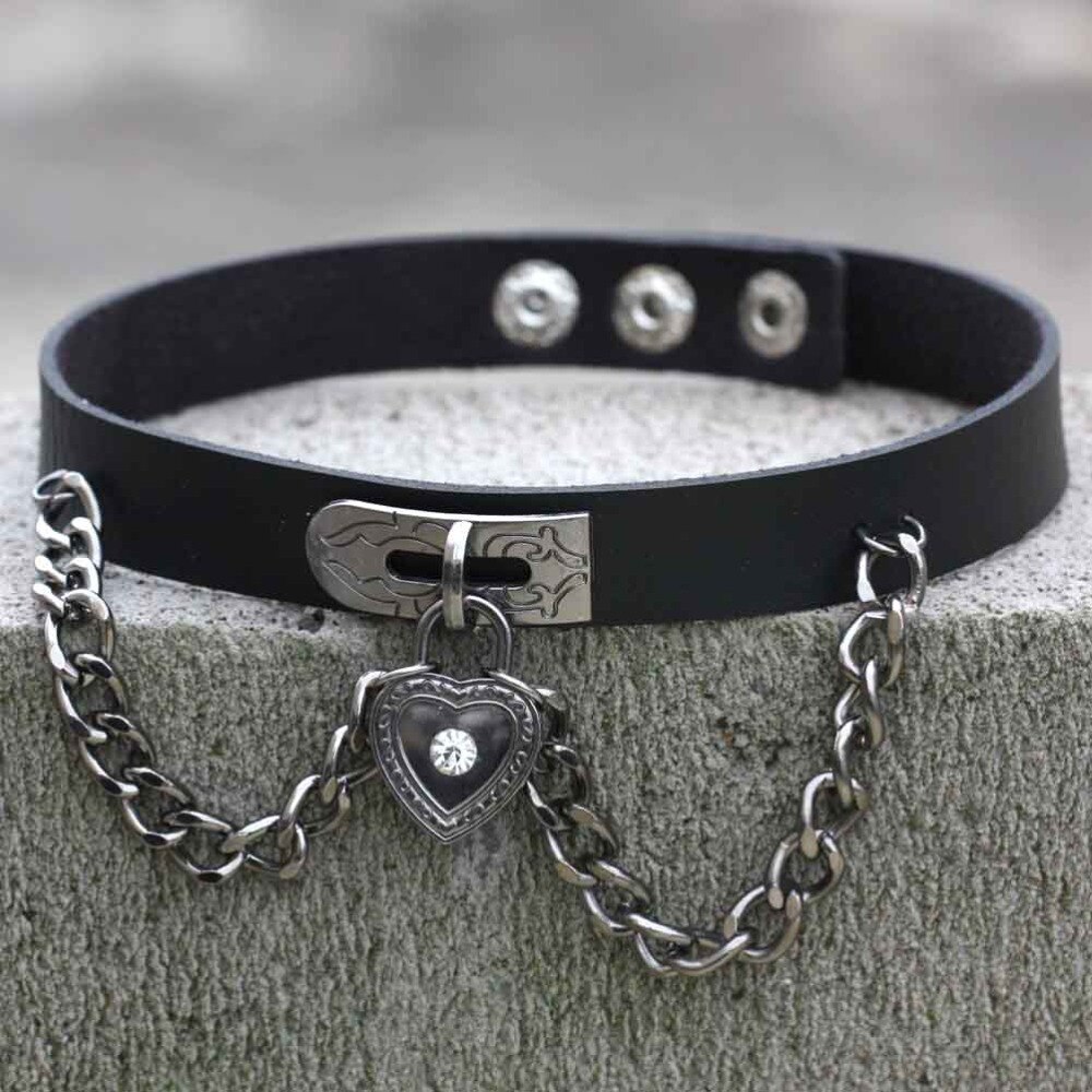 Punk Herz Anhänger Kette Spike Kragen Gothic Leder Halsband Schnalle Halskette