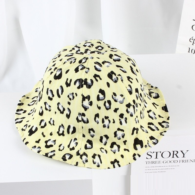 Vår sommar baby flickor solhatt tecknad leopardmönster bomull baby hatt barn pojkar hink hatt barn sol mössa: Gul