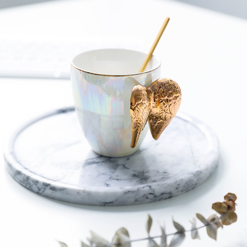 Guld engel vinge krus kop perle hvid keramisk boligindretning køkken kontor te kaffe drinkware unik bryllupsfødselsdag