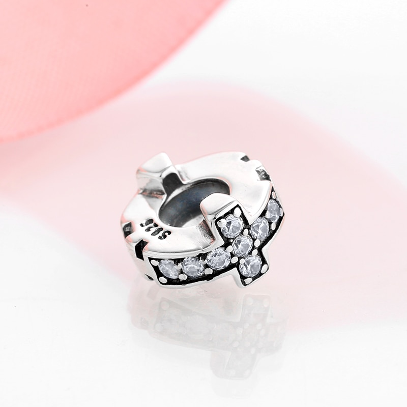 925 Sterling Silver cross clear CZ fine spacer stopper beads Fit Original European Charm Bracelet Jewelry making