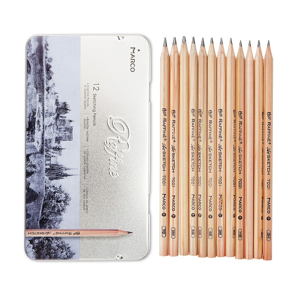 Marco 14pcs Sketch Drawing Pencil Set 3H 2H H HB 2B 3B 4B 5B 6B 7B 8B 9B For School Student Craft Pencils Non-toxic