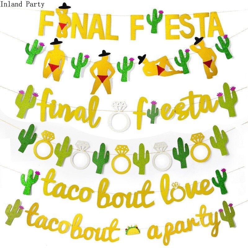 Bachelorette fest indretning fiesta brev kaktus taco bar papir sidste fiesta bannere flag bruden skal være bryllup høne fest dekorationer
