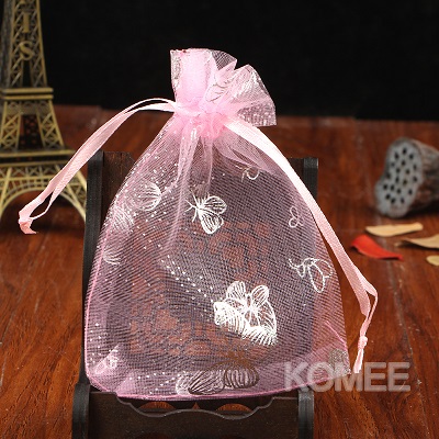 500pcs/lot 11x16cm Butterfly Organza Bags For Christmas Year Wedding Decoration Candy Package Pouches: Pink