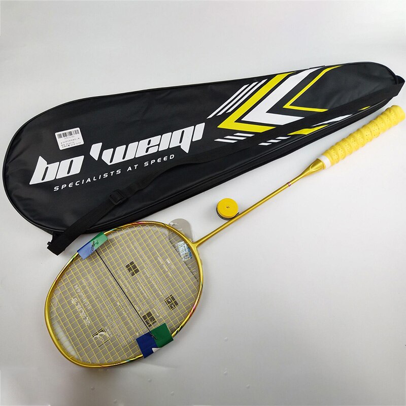 8u profissional 100% raquete de badminton carbono 24-30 lbs g5 ultraleve ofensiva raquete de badminton treinamento esportes com saco: Gold