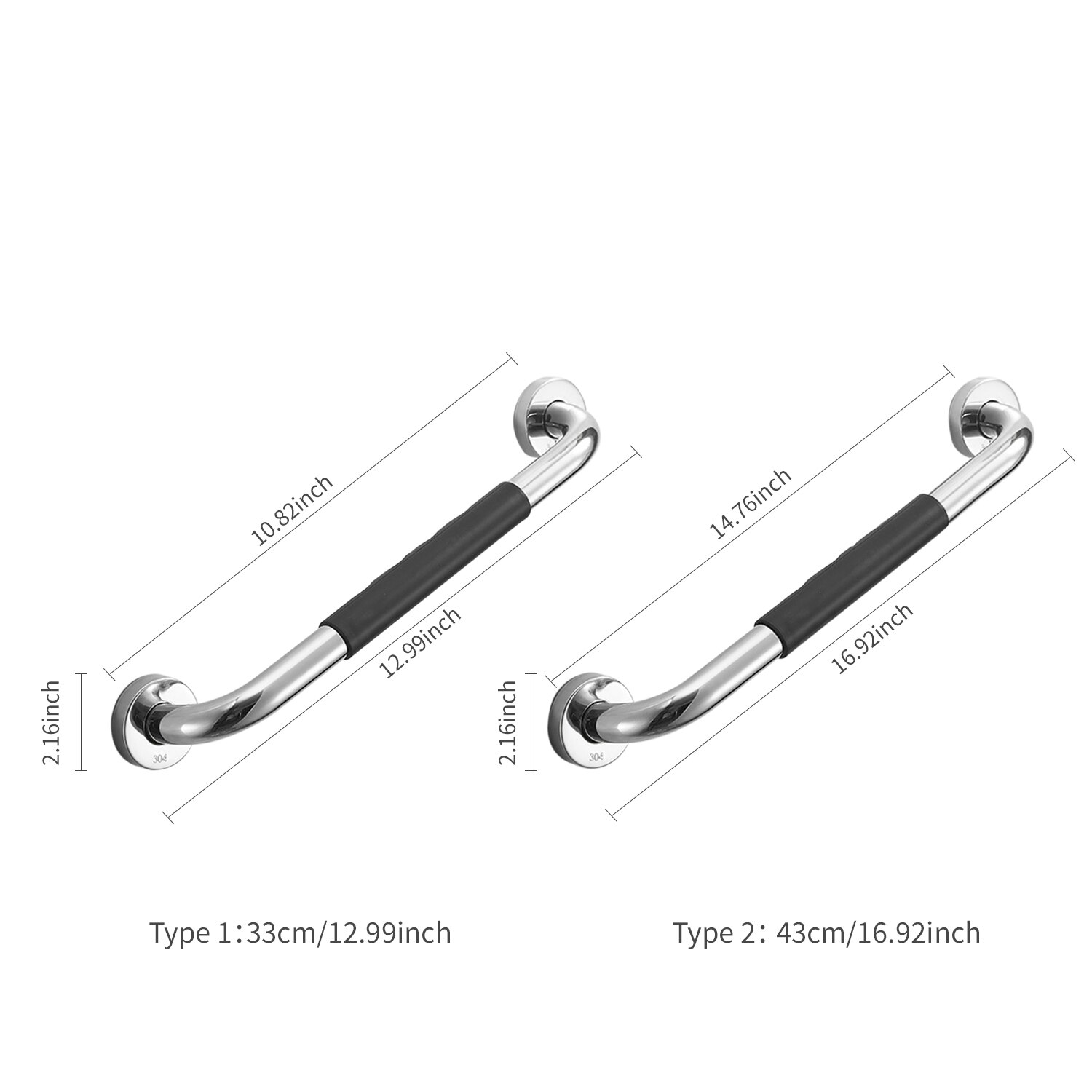 Bathroom Grab Bar Toilet Shower Bathtub Handicap Support Balance Grab Bar Stainless Steel Non-slip Rubber Safety Rail