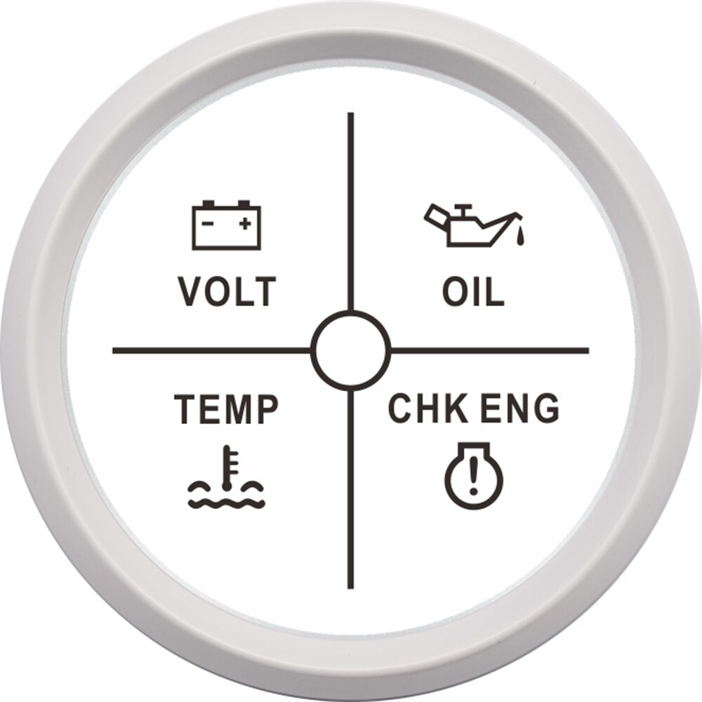 Medidor de alarma para coche y barco, medidor de temperatura del agua, voltaje, presión de aceite, control de motor, 4 indicador de alarma LED, indicador de temperatura de agua: White