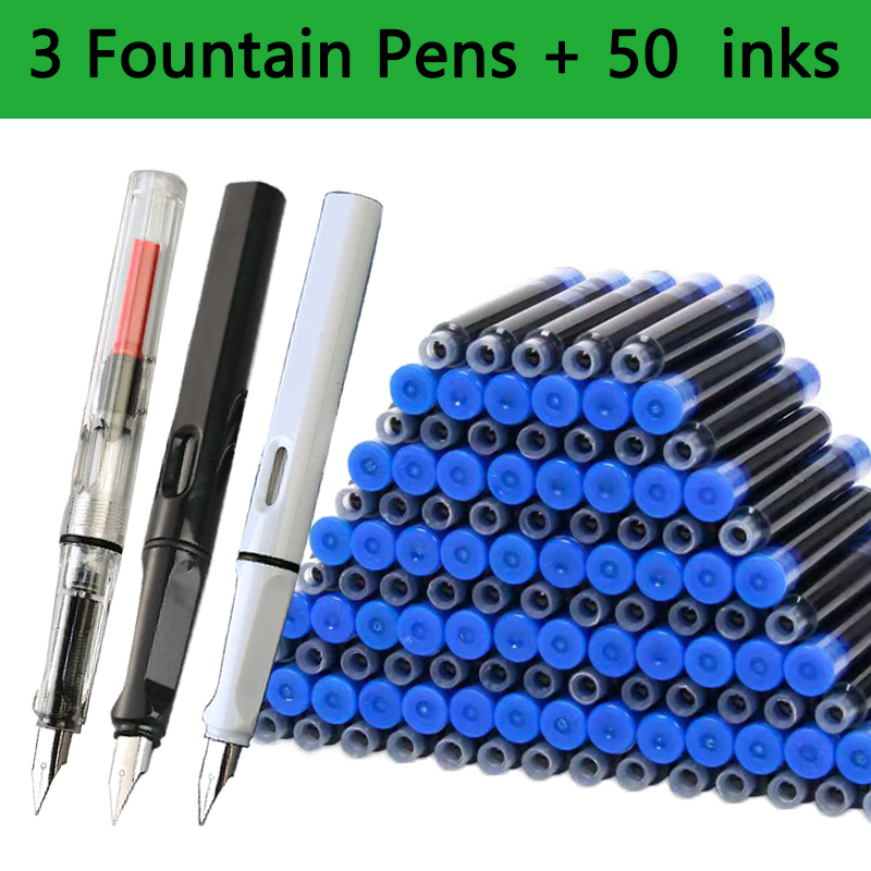 Juego de tinta reemplazable para pluma estilográfica, tinta negra/azul/roja EF, suministros escolares, papelería para escribir, caligrafía, 53 Uds.