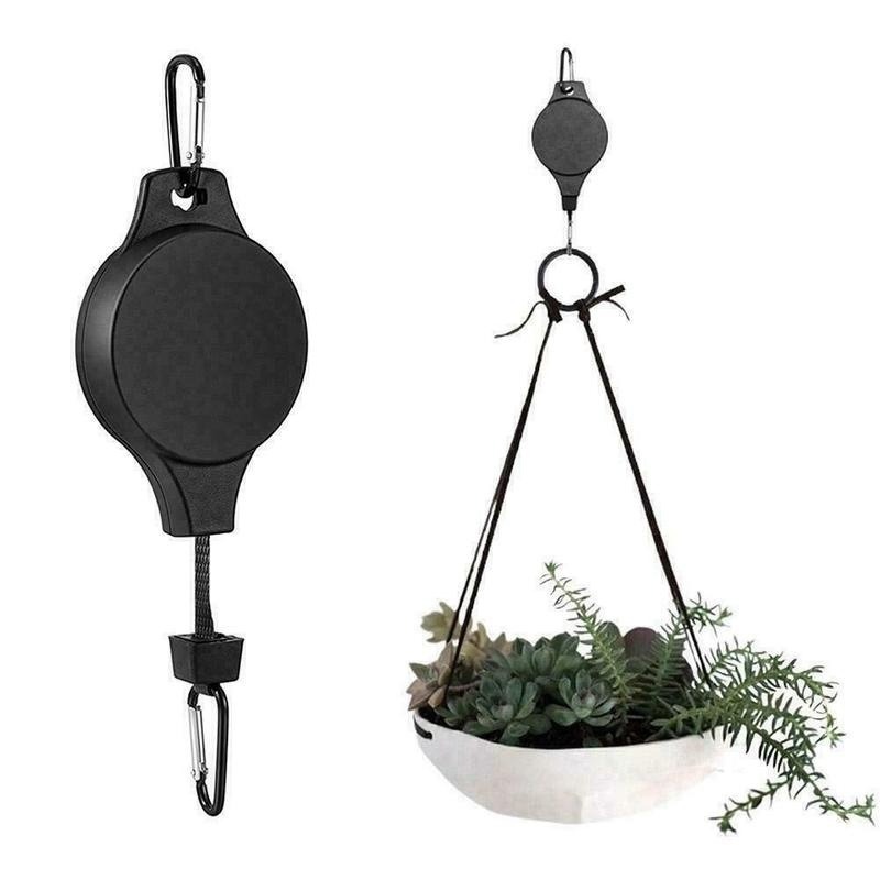 Retractable Plant Pulley Adjustable Hanging Flower Basket Hooks for Hanging Plants Heavy Duty, Indoor Outdoor Plant Hanger
