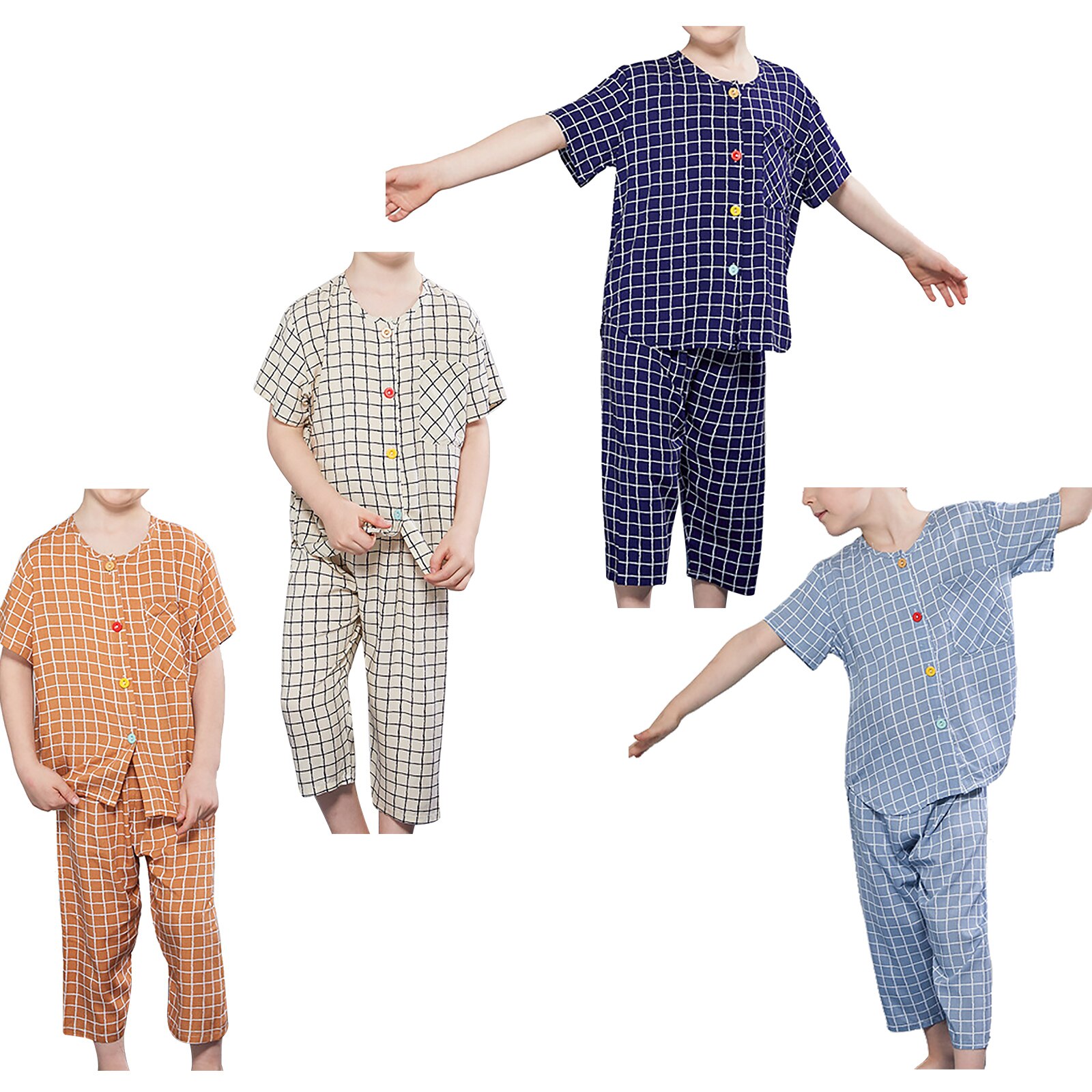 Unisex Baby Nachtkleding Kids Jongens Meisjes 2 Stuk Pyjama Set Kids Katoen Slaap Shirt Broek Pyjama Set Plaid Homewear Loungewear