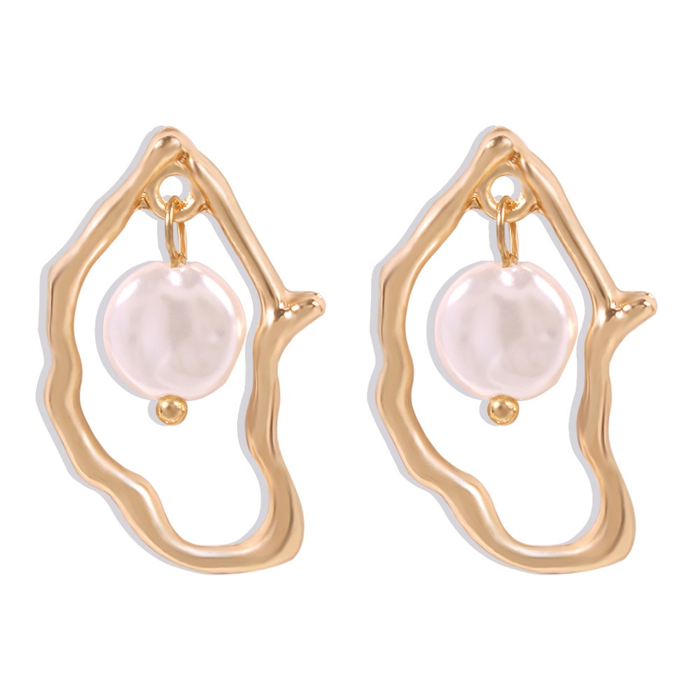 KMVEXO Gold Metal Geometric Baroque Irregular Imitation Pearl Earrings for Women Wedding Party Jewelry Pendientes