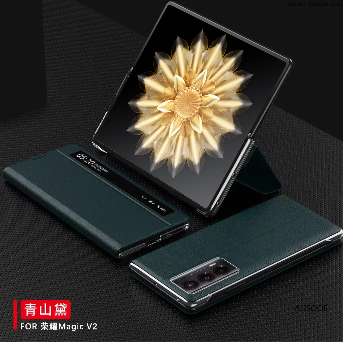 Flip Cover for Honor Magic V2 5G Case Luxury Leather Smart View Windows Protection Capa for Huawei Honor Magic V2 5G Funda: Blue