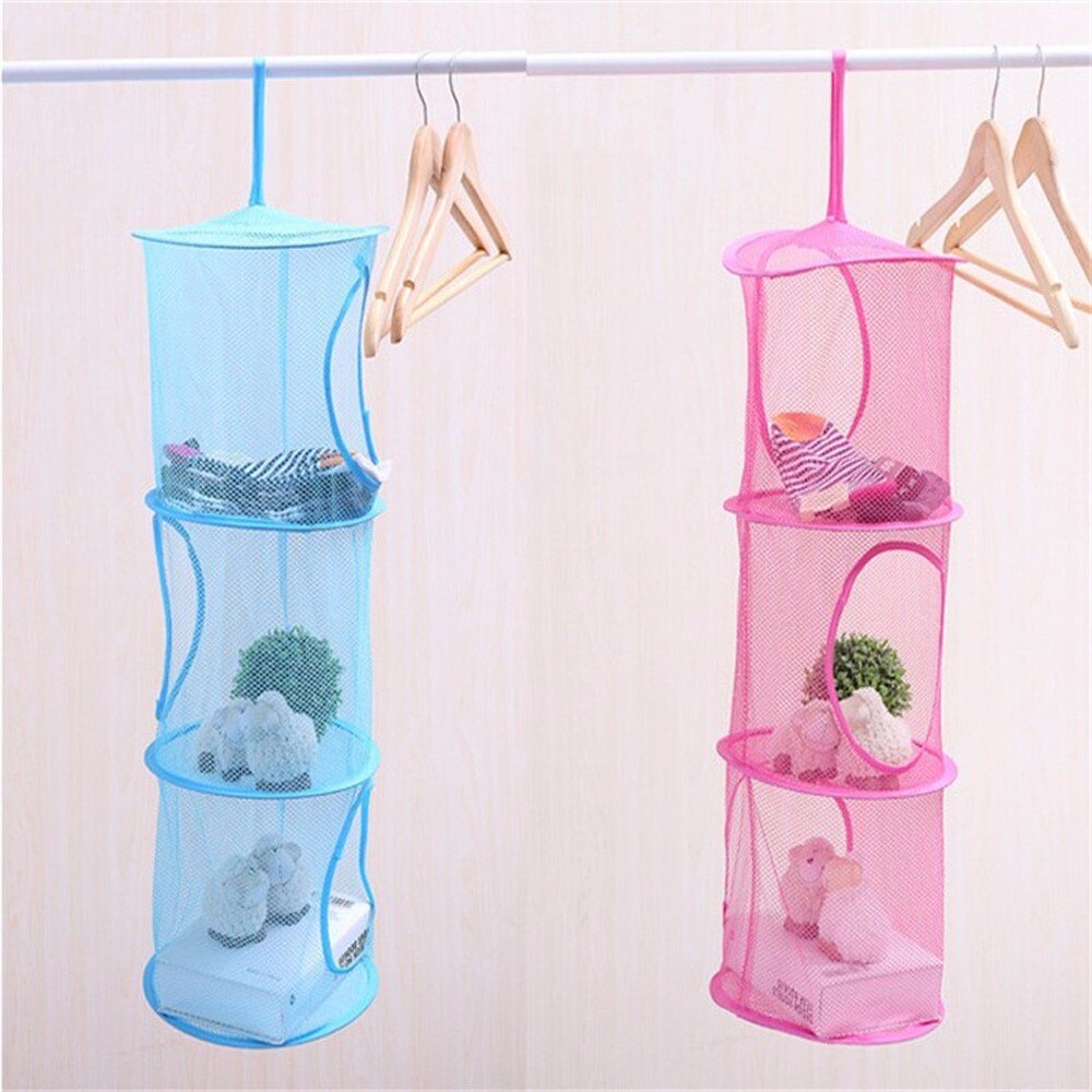 3 Layers Breathable Folding Basket Wardrobe Cabinet Cloth Underwear Drying Shelves Storage Cage Hanging Net Bag Home Organizer