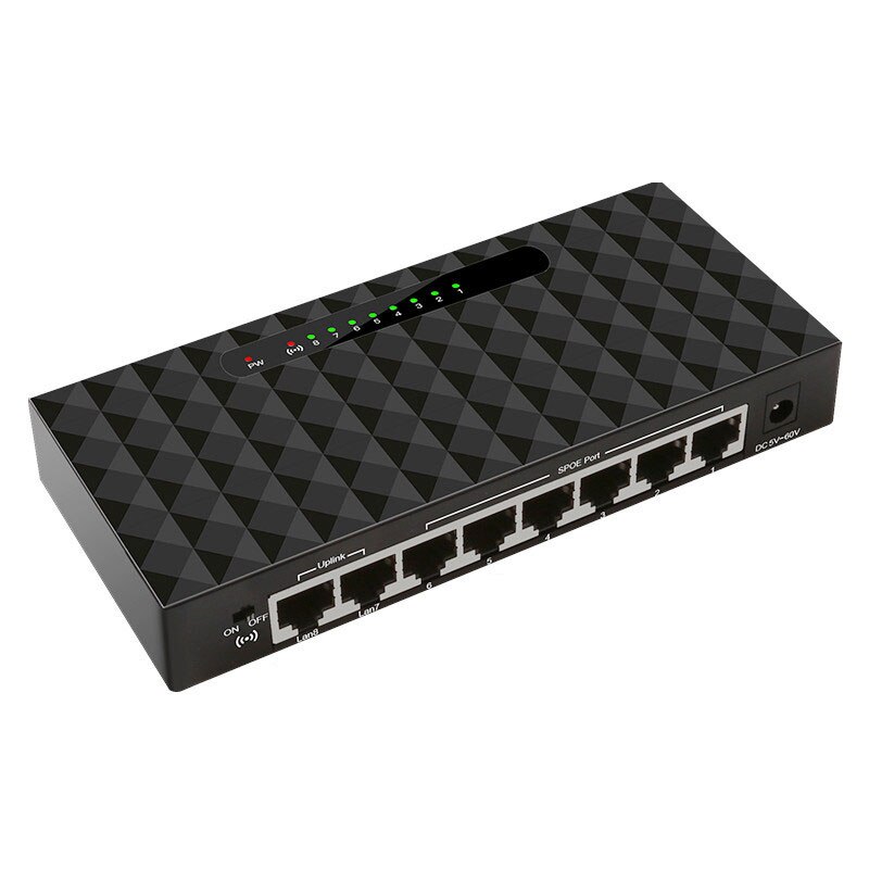 8 Port Poe Ethernet Netwerk Switch Lan Hub Ethernet Smart Switch Ondersteuning 6-55V Voeding (2x1 0/100Mbps + 6x Poe Poorten