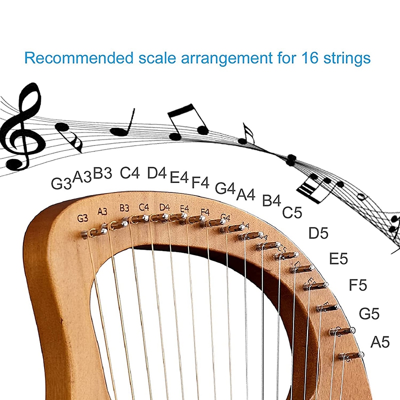 ZANi Leier Harfe, 16 Metall Saiten Harfe Mahagoni Krone aufbringen Leier Harfe, tragbare Stabile Klang Harfe für Instrument Liebhaber