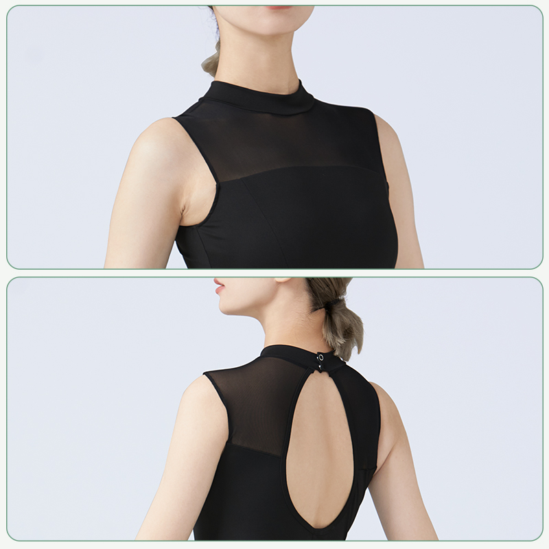 Leotardo de Ballet para mujer, leotardos de baile con cuello levantado para adultos, mono de baile sin mangas de encaje , trajes de gimnasio y baile