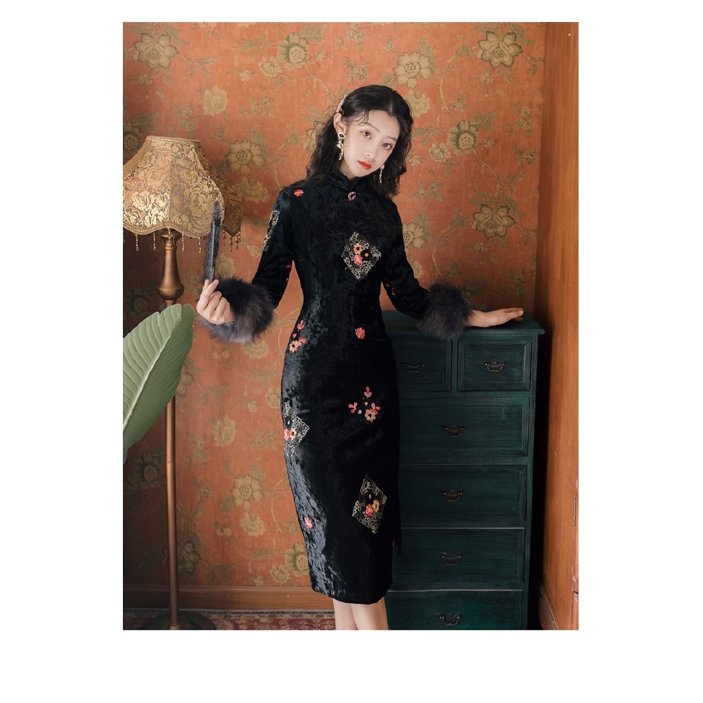 Chinese Traditional Dress Cheongsam Dress Long Sleeve Dress