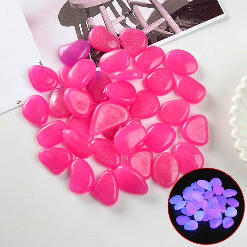 100PCS Glow in The Dark Stones Garden Pebbles Rocks Indoor Outdoor Decor Luminous Stone For Walkways Driveway Yard Fish Tank: 50PCS / Rose Red