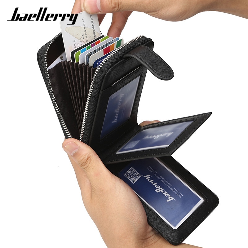 Baellerry Business Card Holder Leather Wallet Men Fold Extendable Cardholder Purse Men Wallets Vintage Card Purses