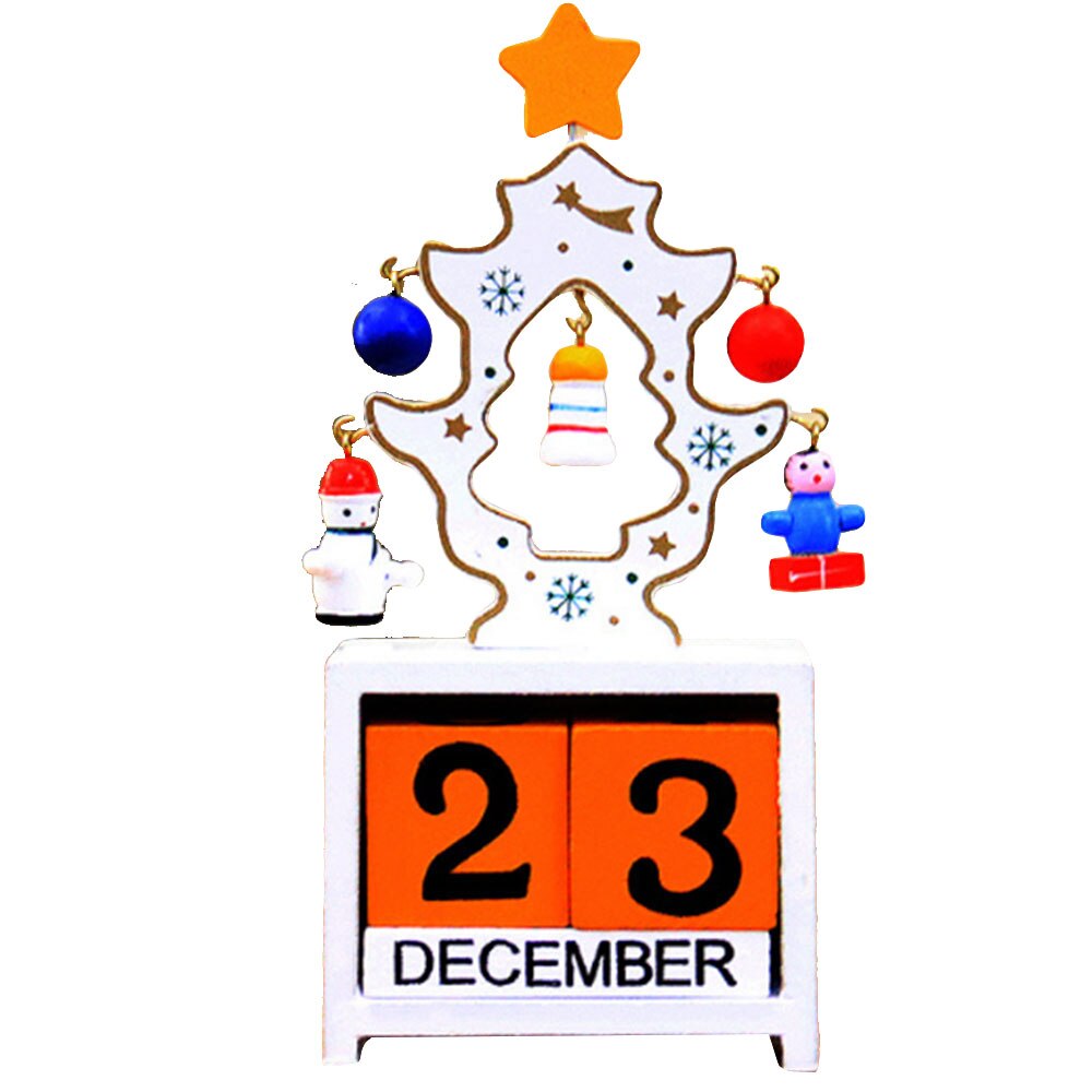 Christmas Tree Wooden Box Calendar Table Decor Decoration Ornament