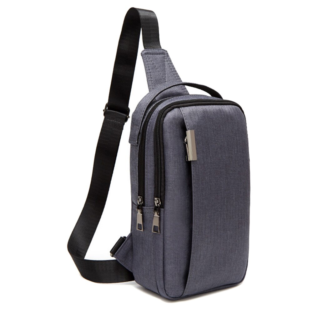 Mens Chest Bag Small Canvas Shoulder Backpack Sling Cross Body Zipper Travel Bag: gray
