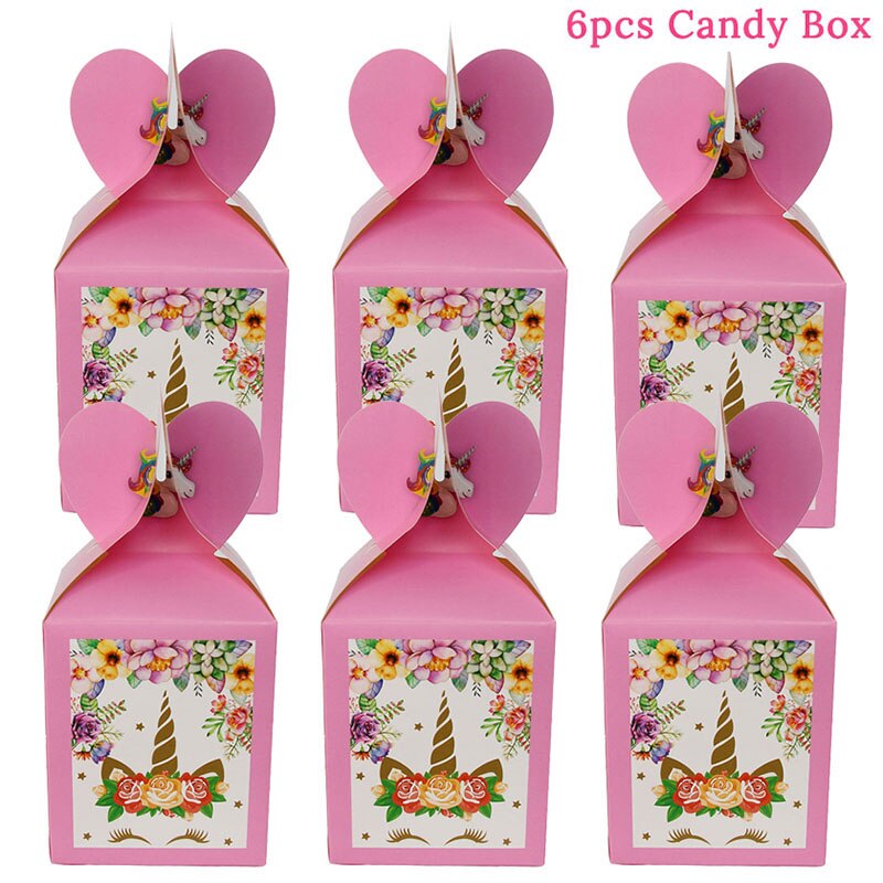 Enhjørning papir slik boks poser kraft papir pose popcorn boks bryllup indretning børnefødselsdagsfest forsyninger baby shower pige favor: 6 stk stil d