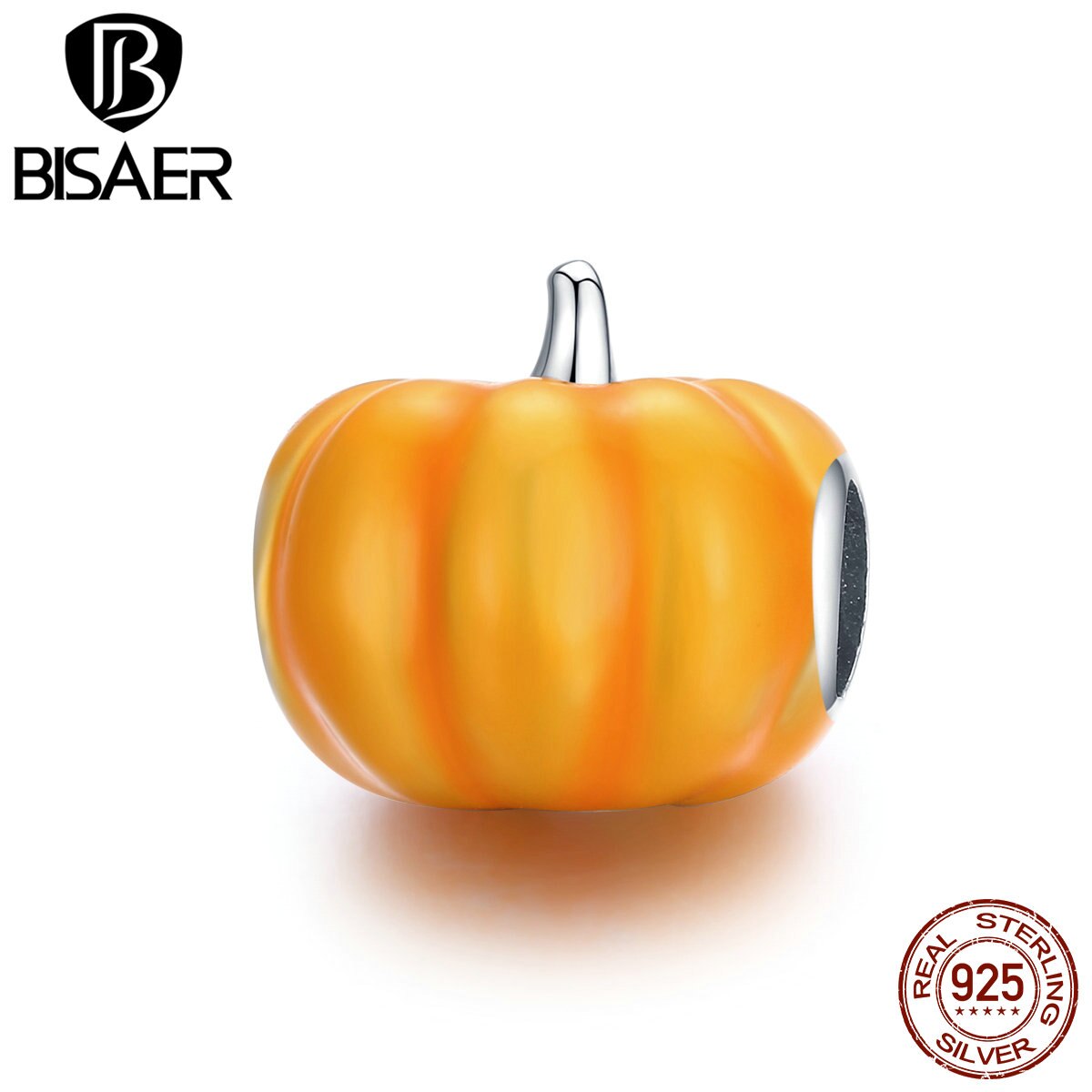 BISAER, lindas cuentas de calabaza, colgante de plata de ley 925, pequeño colgante de calabaza, apto para DIY, pulsera, collar, joyería encantadora, EFC333