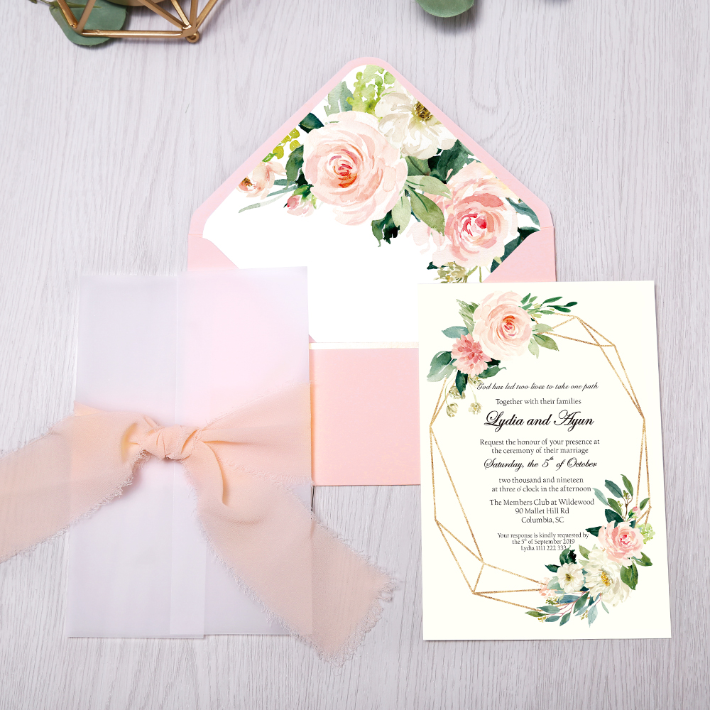 1 stk invitationskort brude, baby shower invitation, fødselsdag, middag invitationer, pink lomme med blomst
