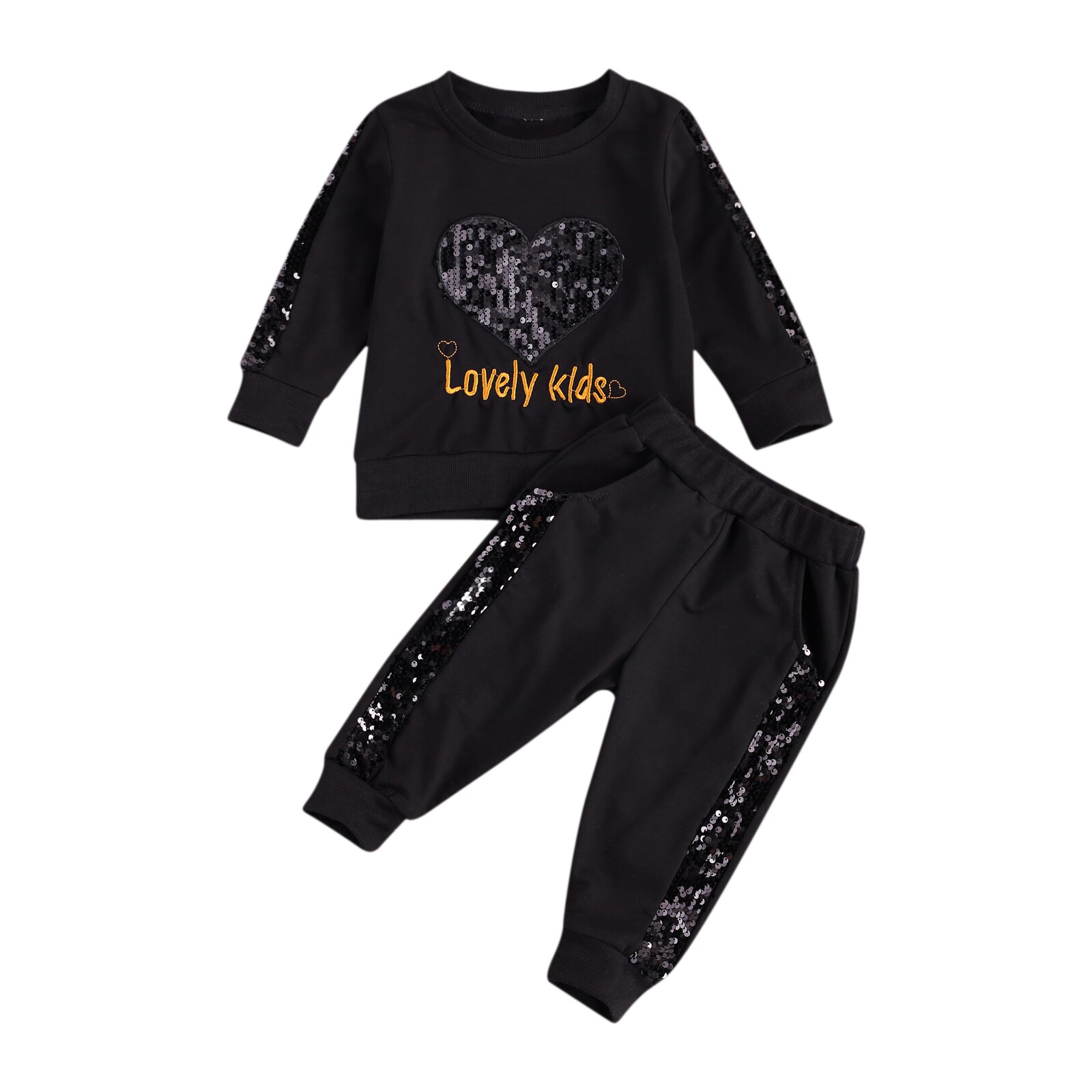 Meisje Liefde Vorm Lovertjes Lange Mouwen Shirt + Effen Kleur Lovertjes Decoratieve Broek 2 Stuk Pak: 2 / 3M