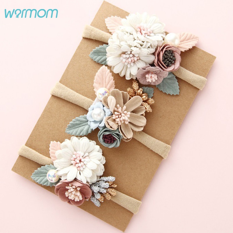 Warmmom – bandeau à fleurs pour -né, élastique, princesse, perle, Style frais, mignon, couvre-chef pour enfants