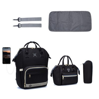 LEQUEEN – sac à dos à langer pour 3 personnes, sacoche de maternité, de voyage, multifonction, grande taille,: black