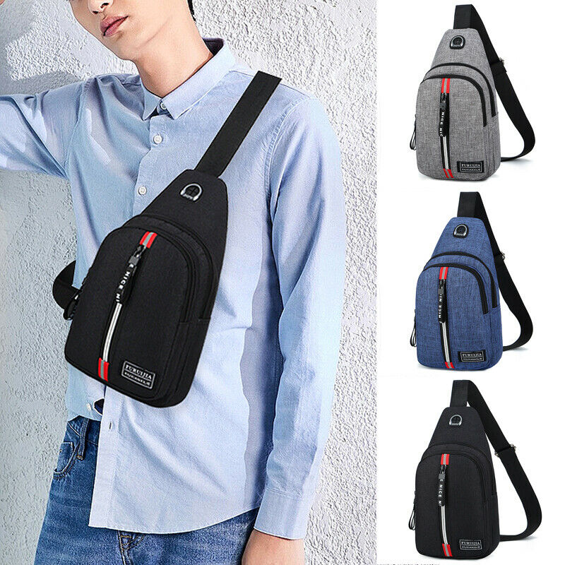 CANIS bolso de hombro para hombre Sling pecho Oxford USB carga deportes bandolera bolso