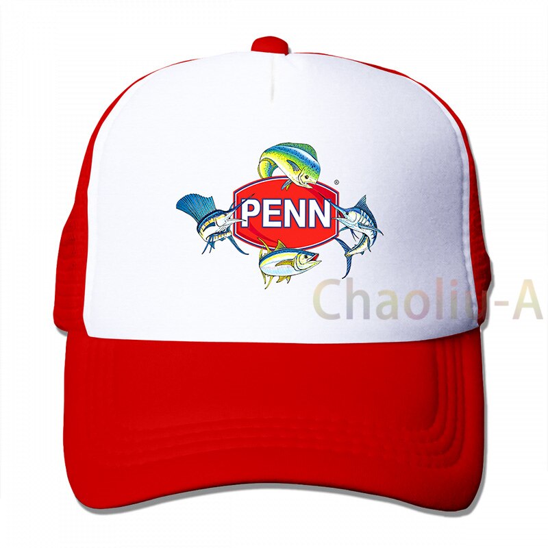 Nuovo Popolare PENN QUATTRO PESCI FISHINGER BOBINE di berretto Da Baseball delle donne degli uomini Trucker Cappelli di modo cappuccio regolabile: 3-Red