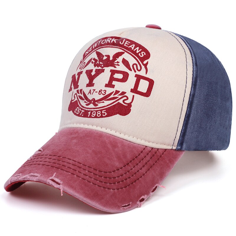 NYPD stampa Cappello Da Baseball EST 1985 Cotone Lavato cappello papà cappelli di sun di modo Regolabile Hip-hop cap Uomo Donna snapback Cappellini gorras: wine red navy