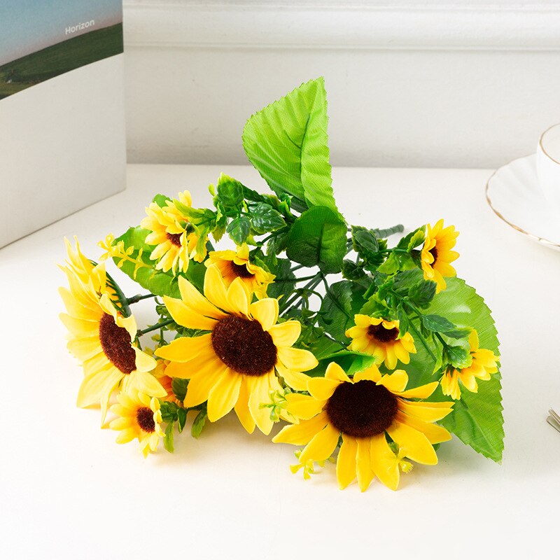 Home Decoration Single Bottle Bundle of Small Dried Flower Wedding Set Photography Props Plastic Sunflower Sunflower Imitation F: Sunflower