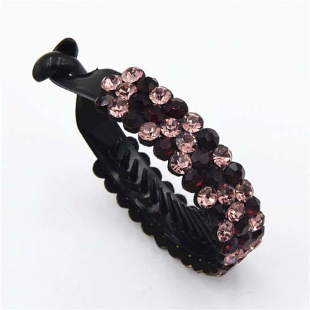 Koreaanse Rhinestone Haar Broodje Maker Klauwen Kooi Vrouwen Crystal Hair Clips Haarspelden Paardenstaart Houder Hoofddeksels Haar Accessoires: Dark purple